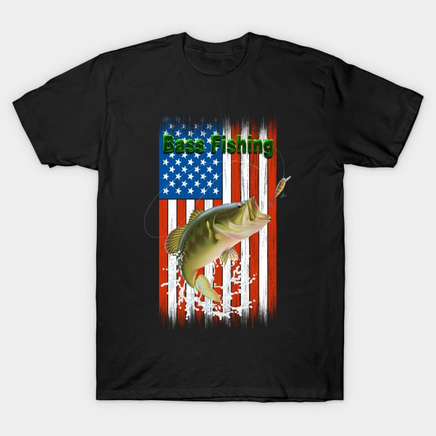 Large Mouth Bass Fishing USA T-Shirt by Ratherkool